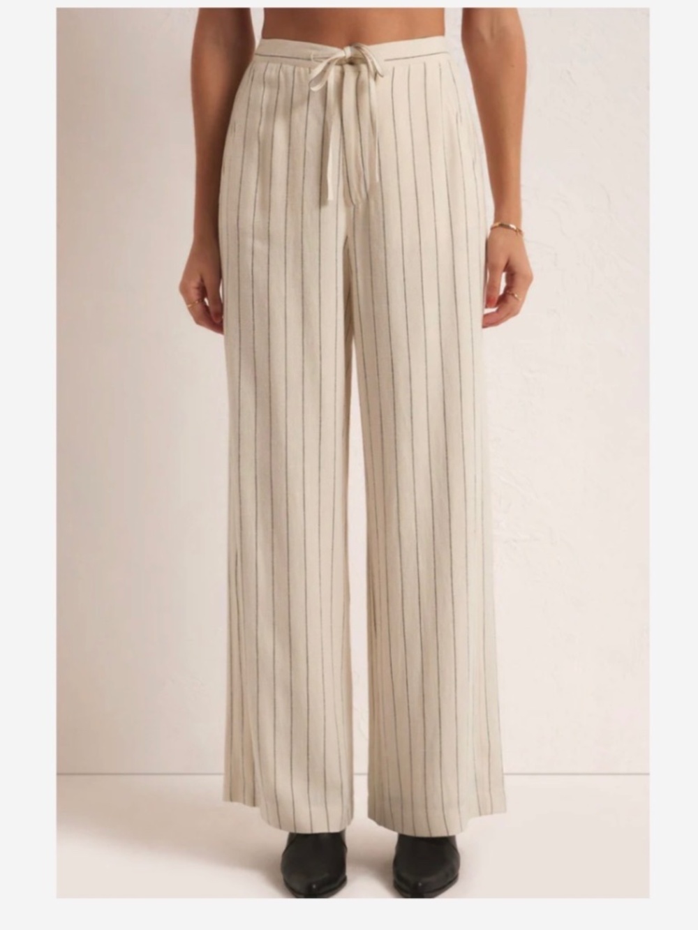 NWOT Z Supply Cortez Wide Leg Pinstripe Linen Pants Sandstone Small